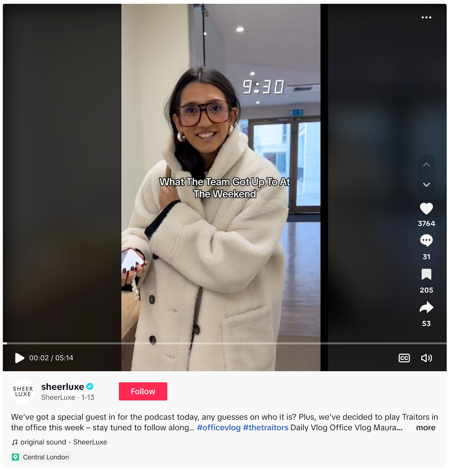 This TikTok interviews employees as they come into the office and asks what they did this past weekend.