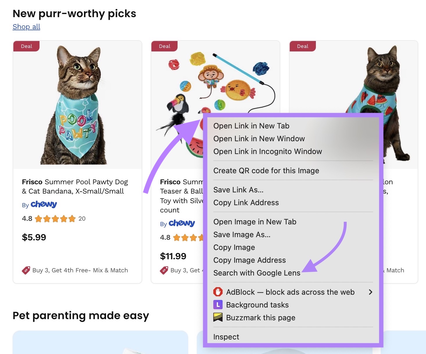 An image right-clicked and "Search with Google Lens" selected from the window.