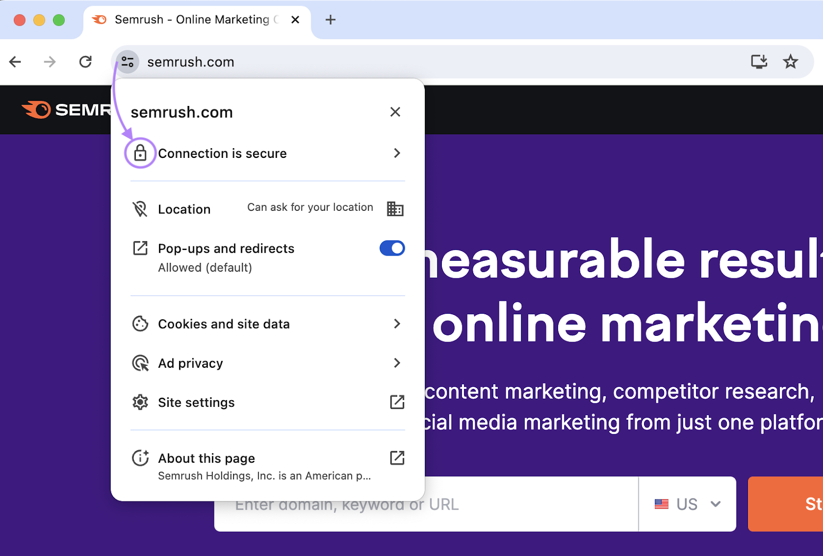"Connection is secure" padlock next to the "sr03.amzpro.tools" in the browser’s address bar