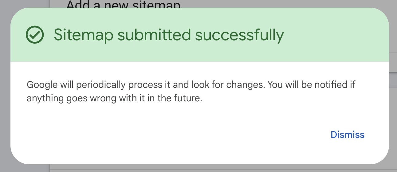 Sitemap submitted successfully confirmation message on GSC.