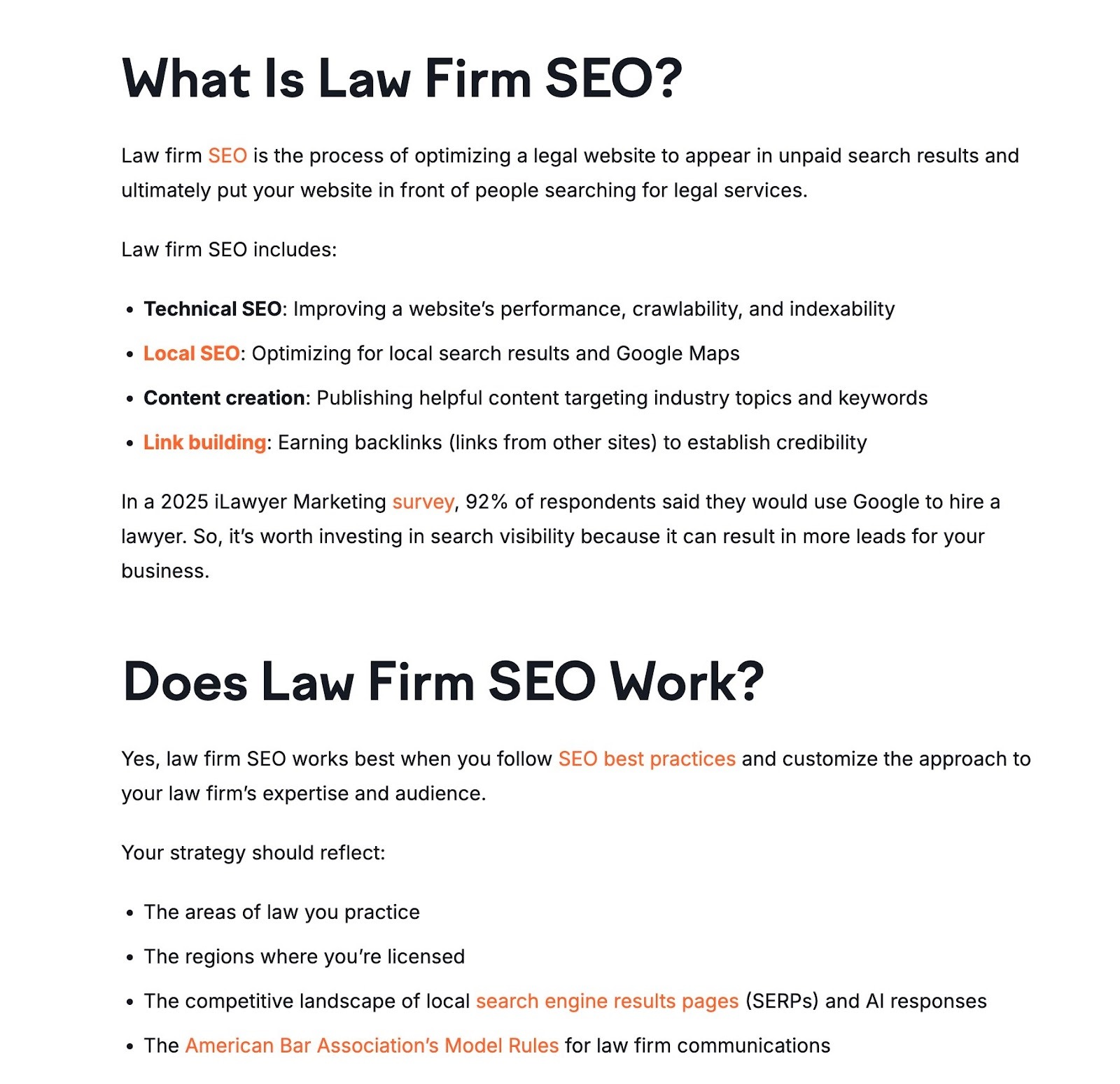 Well-formatted content on a blog post using descriptive headings, direct answers, self-sufficient paragraphs, and bullet points.