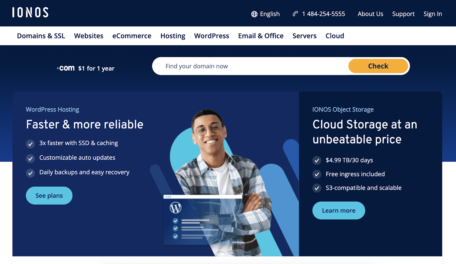 Ionos's homepage says, "faster and more reliable."