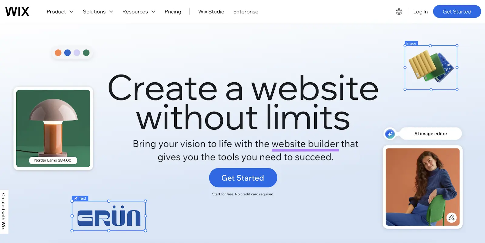 Wix homepage with the primary keyword "website builder" highlighted.