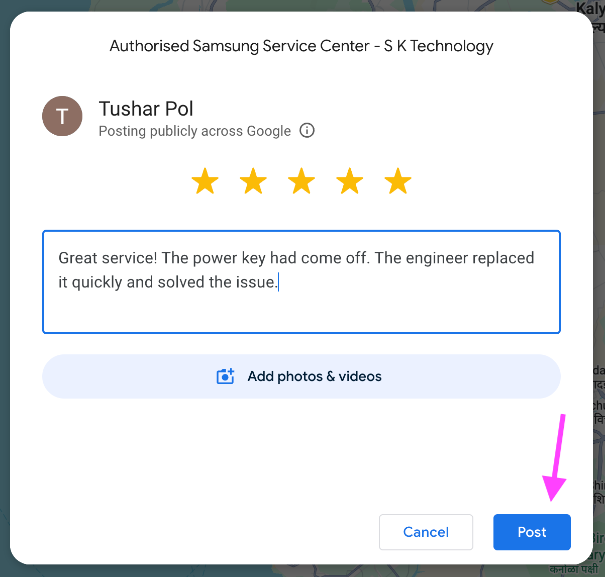 Editing Google Maps review