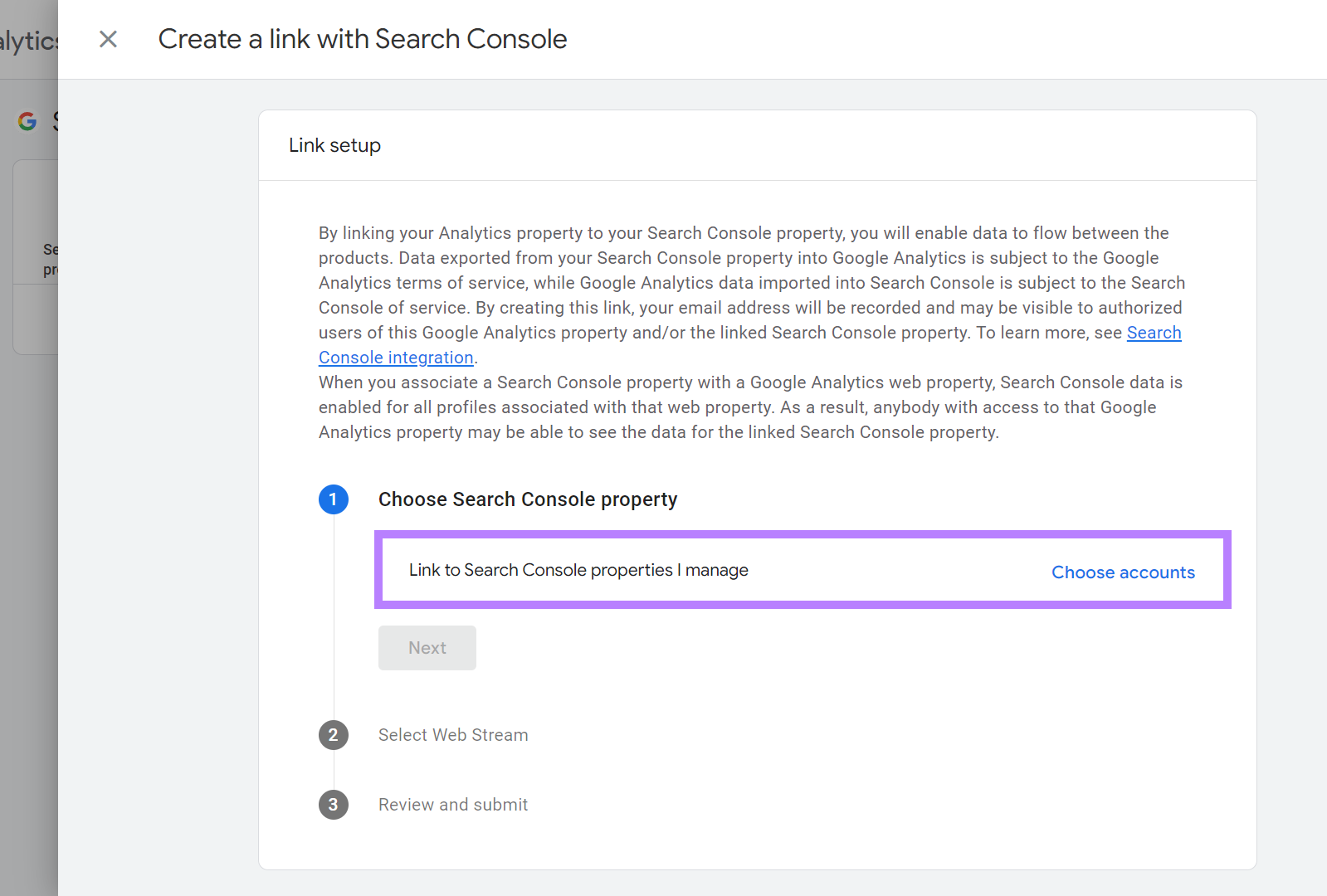 Choose accounts box highlighted.
