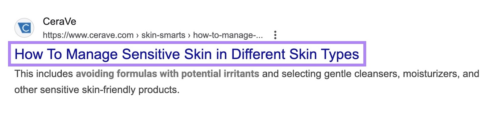 The title tag on a SERP listing highlighted.