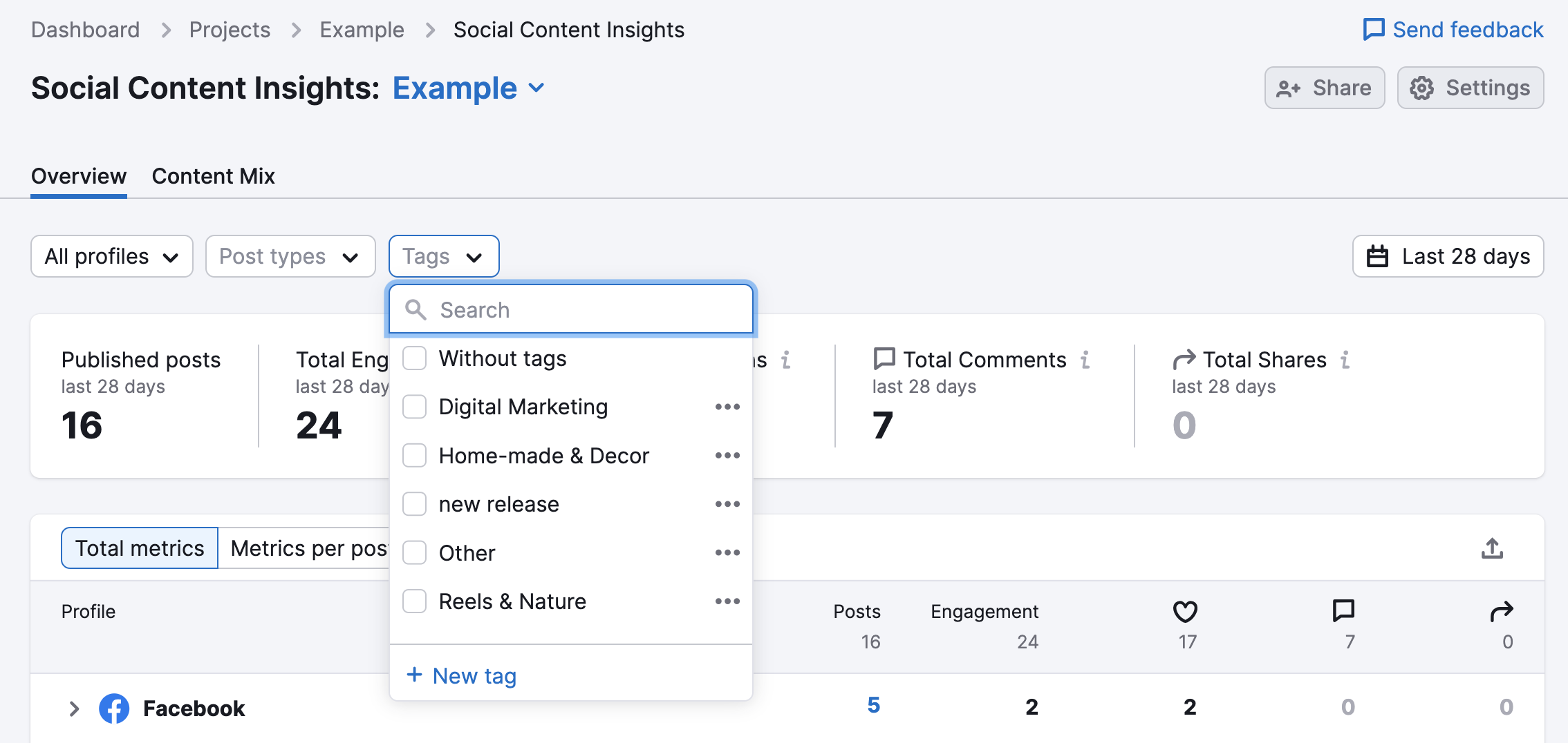 How to filter by Tags in Social Content Insights.