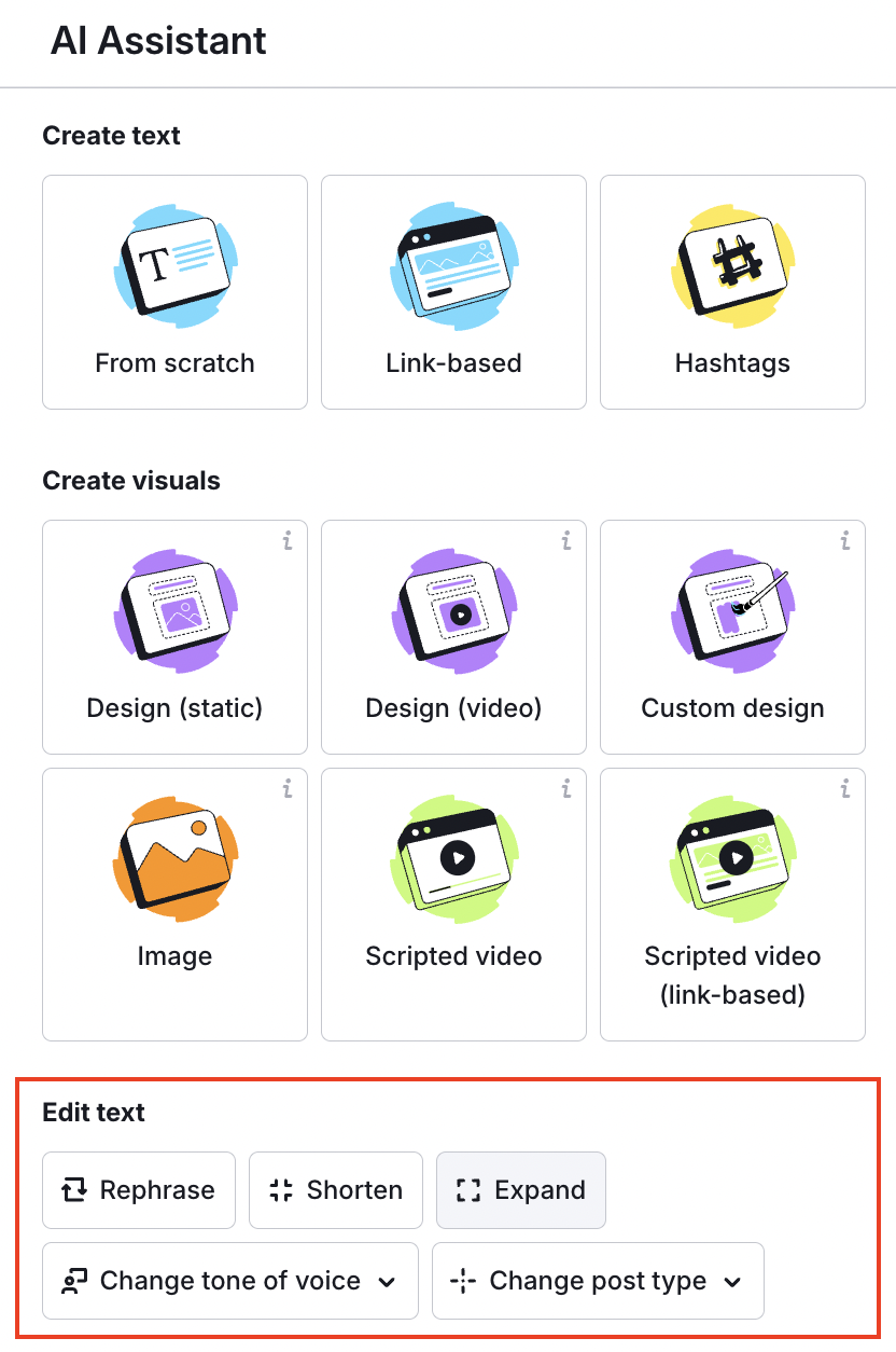 Right-hand menu with multiple options to edit post text.
